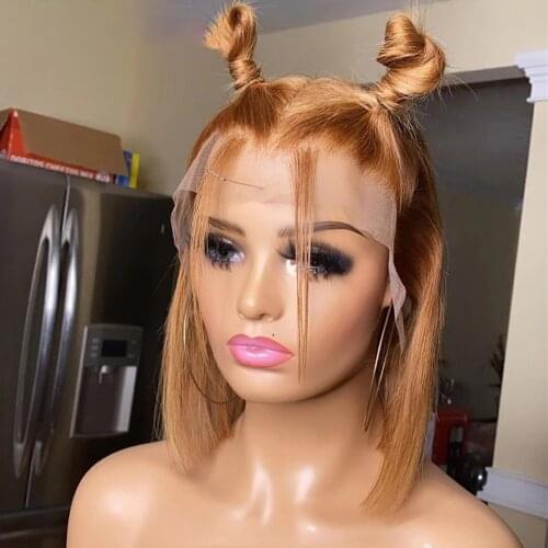 Short Cut Bob Honey Blonde Straight Lace Front Wig For Black Women Human Remy Hair With Babyhair Preplucked Brazilian Free Part