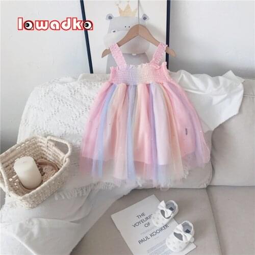 Lawadka Summer Princess Dresses For Girls Fashion 1st Birthday Dress Rainbow Mesh Party Suspender Childrens Clothing 2021 New