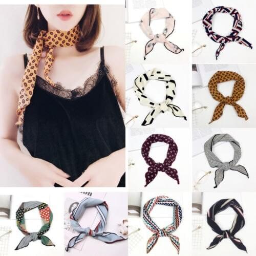 Summer Lady Women Triangular Floral Print Scarf Ribbon Headband Neckerchief Head Neck Kerchief Scarves Wraps