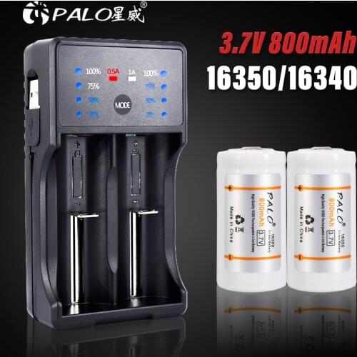 PALO 800mAh Original 3.7V Lithium Li-ion 16340 16350 Battery CR123A Rechargeable Batteries CR123 For Laser Pen LED Flashlight
