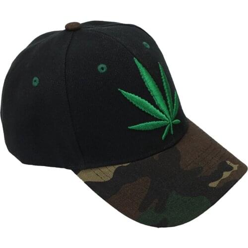 HORNET Mens Adjustable Black Cap Hat With Green Leaf Design 100% Cotton Hat for Mens Womens Outdoor Baseball Hat