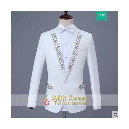 Chorus fashion groom wedding suits for men blazer boys prom mariage suits mens snowflake pattern latest coat pant designs white
