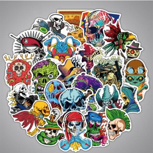 10/30/50PCS Horror Skull Creative Boy Hip Hop Punk Notebook Car Skateboard Sticker Luggage Trolley Cartoon Sticker Wholesale