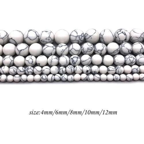 Natural Stone White Green Loose Beads Round Howlite DIY Beaded for Women Jewelry Making Bracelets Necklaces J144