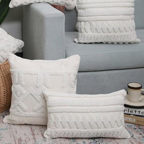 Ivory Cushion Cover 45x45cm/30x50cm Cotton Pillow Cover LoopTufted for Home Decoration Netural Living Room Bedroom