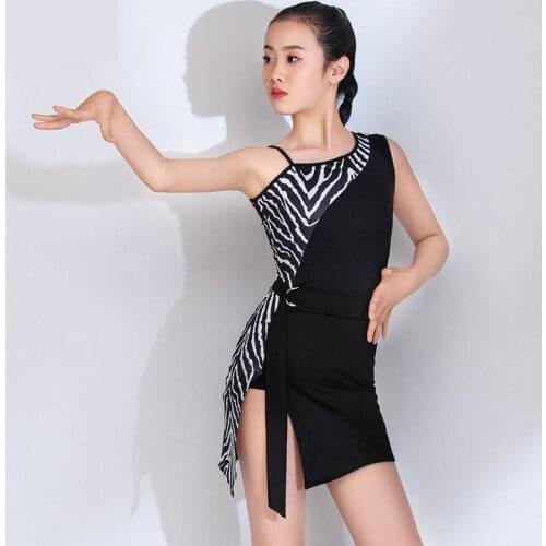 New Leopard Print Girls Latin Dance Dress Children Ballroom Competition Party Stage Performance Costumes Sleevelesstop Dress Set