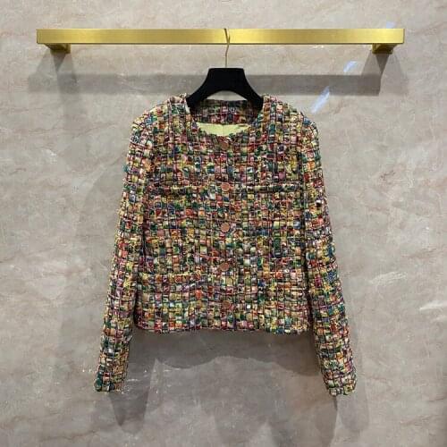 2021 Autumn Winner New Colorful Tweed Jacket Female High Quality Overcoat Coat Qbr