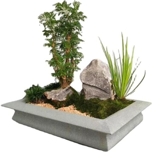 Wholesale Garden Natural Bluestone Chinese Tea Table Creative Bonsai Bowl Penjing Art Micro Potted Landscape Flower Pot Planter
