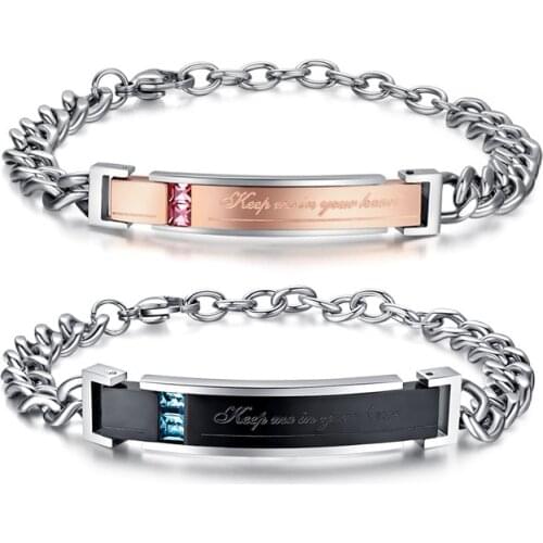 Keep me in your heart Couple Bracelets with Crystal Stone Charm Lover Wedding Bracelet for Women Men