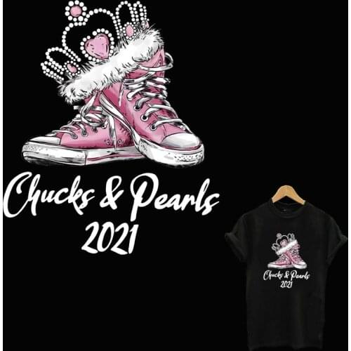 Chucks & Peals shoes 2021 Thermal Stickers Applique Decoration Women T-shirt Hoodies DIY Iron On Patches Fashion Shoes Accessory