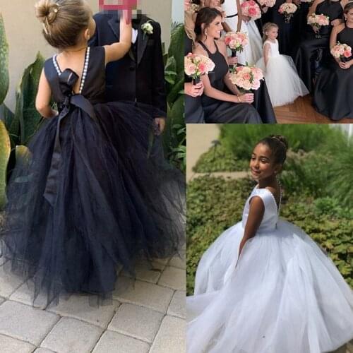 Stain Flower Girl Dresses for Wedding Backles with Pearls Wedding Girl Gowns Tulle Birthday Party Kids Dresses