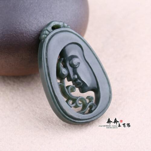 Genuine green jade pendant hollow handcarved guanyin jadeite jade penants necklaces jade jewelry jade necklace