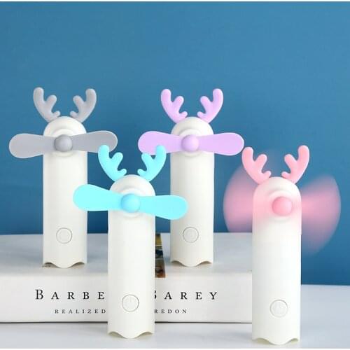 Portable Mini Fan USB Rechargeable Handheld Cute Antler Air Cooler Household Silent Desk Air Conditioner Cooling Fan for Outdoor