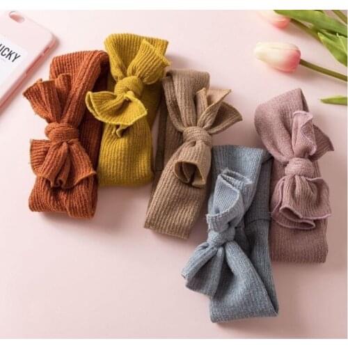 New Girls Baby Toddler Turban Solid Headband Hair Band Bow Accessories Headwear