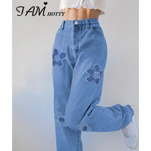 Ripped Floral Patchwork y2k Mom Jeans Women Baggy High Waist Straight Denim Trousers Aesthetic Cargo Pants Streetwear Iamhotty