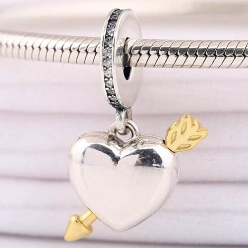 Original Shine Arrow Of Love Heart With Crystal Pendant Beads Fit 925 Sterling Silver Charm Bracelet Bangle Diy Jewelry