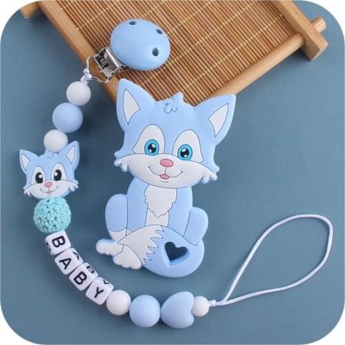 2 Pcs Baby Silicone Pacifier Chain+Cartoon Animal Teether Set Nipple Dummy Clip Holder Infant Teething Soother Molar Toy