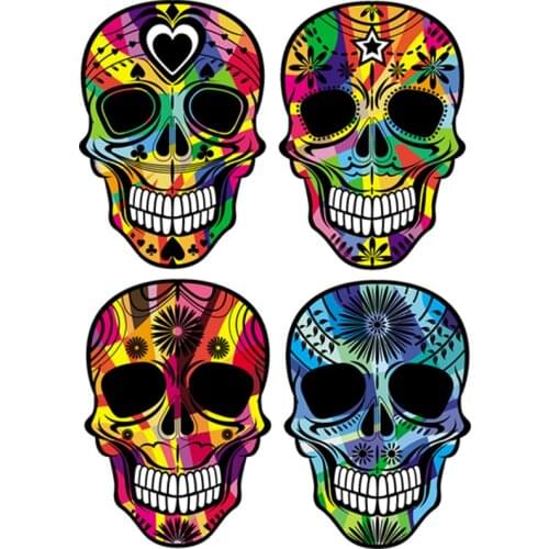 Iron-On Transfers For Clothing Colors Skulls Head Diy Washable T-Shirt Jeans Decoration Heat Transfer Thermal Patches Clothing