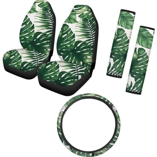 Tropical Oil Palm Tree Print Car Interior Decor Car Seat Cushion Sweat Absorption Comfort Steering Wheel Cover Seatbelt Covers