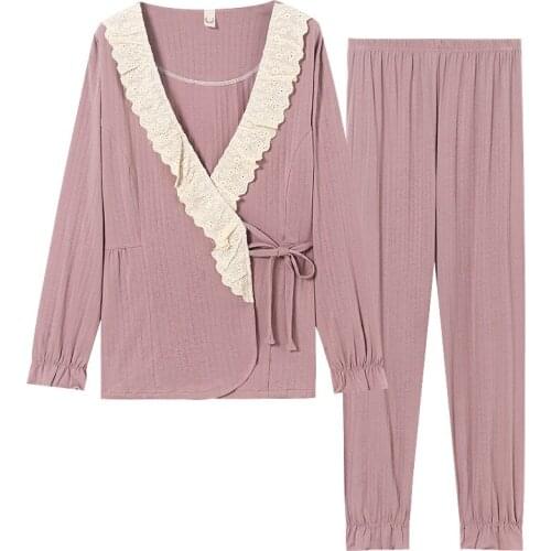 Comfortable Japanese Kimono Pajamas Ladies Two Piece Home Suit Sweet Cotton Long Sleeve Sleepwear Plus Size 3XL Home Clothes