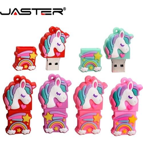 Pen Drive 16GB 4GB 64GB 32GB 128GB JASTER Cartoon pink unicorn usb Flash Drive Memory Stick u disk fashion christmas gift usb2.0