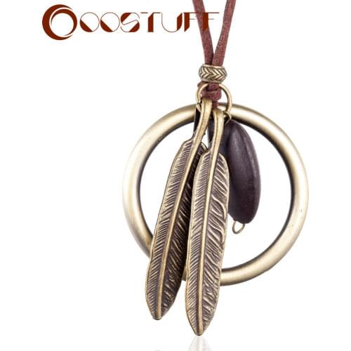 Vintage Feathers Pendant Women Wood Jewelry Fashion Suspension the on Neck Decoration Bijouterie Choker Female Gifts Wholesale