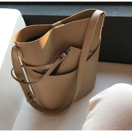 Large Capacity Solid Color PU Leather Crossbody Bags For Women 2020 Bucket Bags Lady Handbags With Long Belt Travel Handbags