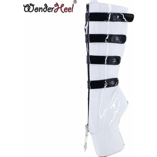 Wonderheel New Ballet Boots 18cm Curved Heel Women Modern Shoes Locked Padlocks Sexy Fetish Lockable Zipper Knee High Boots