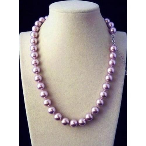 Fashion 10mm Genuine Purple Round South Sea Shell i mitat ion Pearl Necklace 18'' AAA