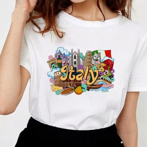 Aesthetic Italy graphics Printing Female T-shirt Streetwear Short sleeve Tshirt Women Harajuku Summer T shirt Femme Clothes Tops