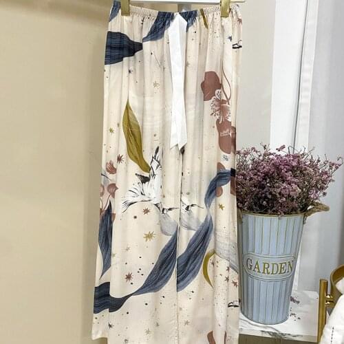 Womens Casual Loose Wide Leg Cozy Pajama Pants Lounge Bottoms Sleepwear Pj Bottoms Floral Printed Long Pajama Sleep Pant/Shorts