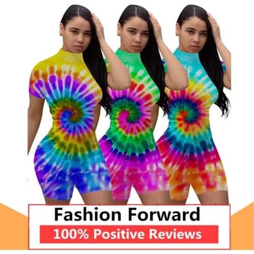 Womens Fashion Casual High Waist Print Short Jumpsuit