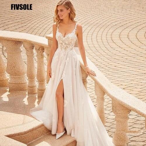 Fivsole A-line Tulle Wedding Dress 2021 Robes De Mariée Plus Size Bridal Gowns Sexy Train Sweetheart Spaghetti Straps Häämekot