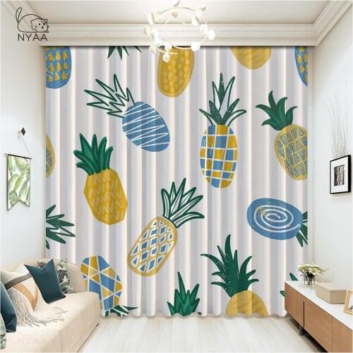 Golden Modern Nordic Style Pineapple Interior For Home Living Room Curtains Set Decoration Modern Kitchen Windows Micro Shading