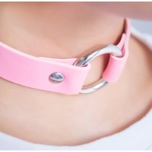 1Pc Womens Sexy Collar 2021 Fashion Punk Round Gothic Goth Choker Harajuku Lovely PU Leather Neck Buckle Rivet Necklaces Girls