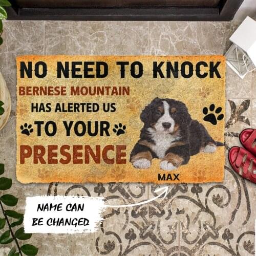 3D No Need To Knock Bernese Mountain Dog Custom Name Doormat Non Slip Door Floor Mats Decor Porch Doormat