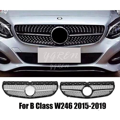 Diamond Grille Black Silver fit for B Class W246 Front Bumper Racing Grill 2015-2019 B180 B200 B250 B220 Car Styling