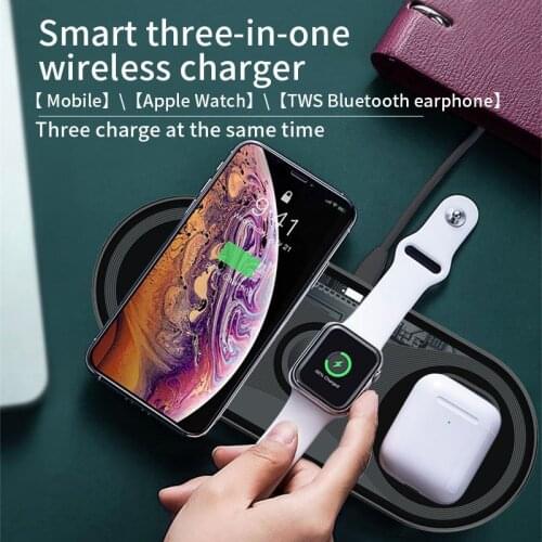 15w 3 In 1 Portable Wireless Charger for IPhone 11 Pro Samsung S8 Fast Wireless Charging Pad for Apple Watch IWatch 4 Airpods