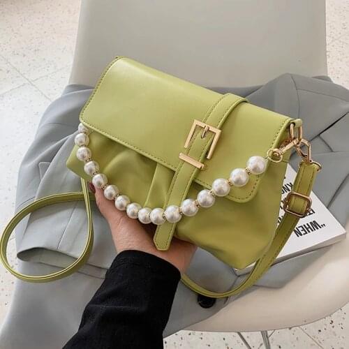 Beading Green Pu Leather Flap Crossbody Bags for Women 2021 Fashion Luxury Trendy Summer Shoulder Handbags and Purses 5 colour