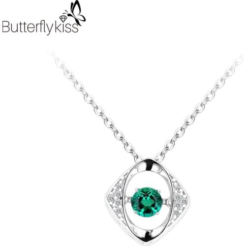 BK Real 925 Sterling Silver Pendant Necklace For Women Created Emerald Moissanite Eyes Pendant Anniversary Jewelry Female Gifts