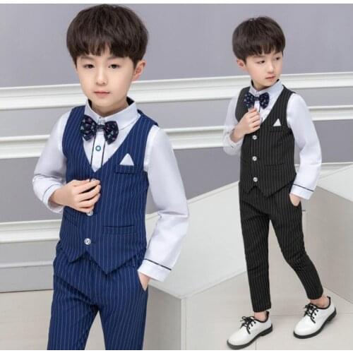Children Flower Boys Suits Stripe Kids Blazer Formal Suit For Weddings Birthday Clothes Set Prom Costume Performance Dress