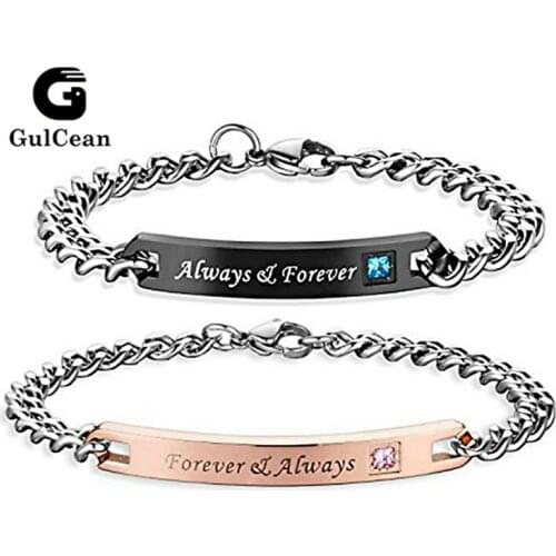Bracelet For Couples Letters Always Forever Stainless Steel Relationship Matching Promise Couples Bracelets Set for Husband Wife