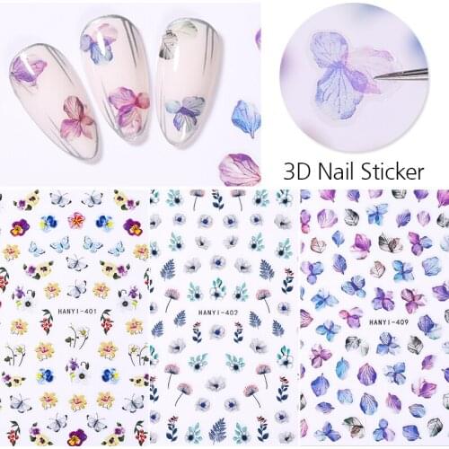 Flower Floral 3D Nail Art Stickers Butterfly Pattern Transfer Stickers Decal Manicuring Decoration Design Tips Paper Slider