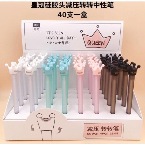 40pcs Writing Pen Black Gel Ink Pens Cartoon Crown Pen for writing Cute stationery Kawaii Gift office school supplies 0.5mm