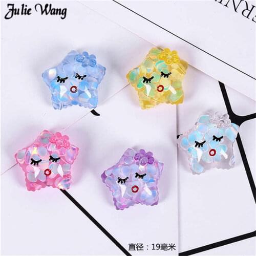 Julie Wang 20pcs Sequins Cute Five-pointed Stars Charms Resin Flatback Cabochon Phone Decor Earring Making Hair Accessory