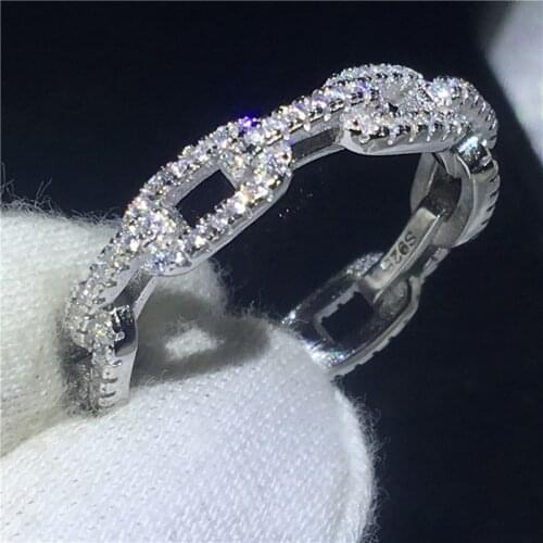 Fashion Jewelry Chain Style 100% Real Soild 925 sterling Silver ring Diamond Wedding Band Rings For Women men Gift