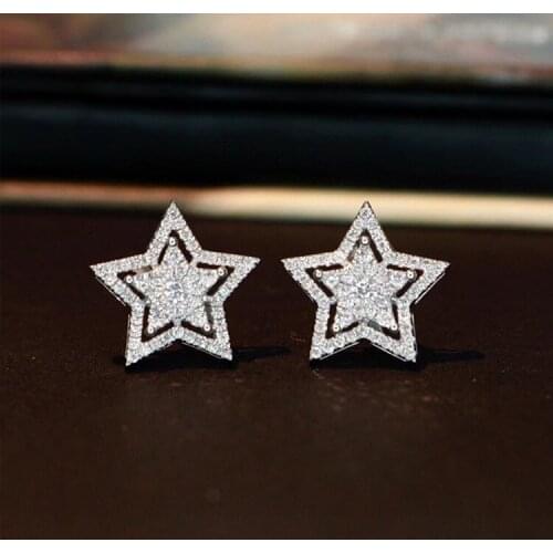 Korean Luxury Zircon Diamond Earrings for Women Wedding Engamgent Jewelry Charms White Gold Sweet Star Stud Earring Girlfriend