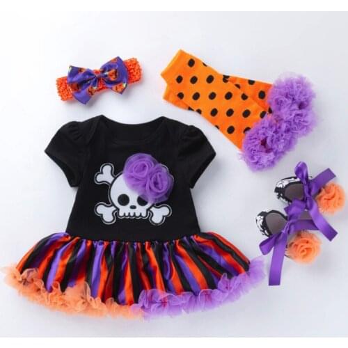 Cute Halloween Party Clothing sets For baby girls yellow Pumpkin Short Sleeve Rompers tutu Dress Children Costume Kids Gifts