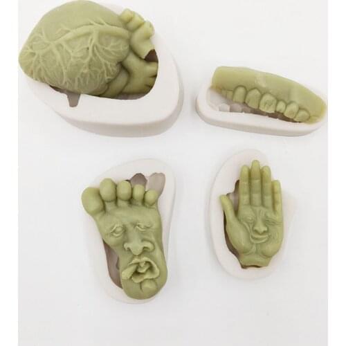 Minsunbak Halloween Series Cake Decorating Tools Human Organs Heart Hands And Feet Teeth Shape Silicone Mold Chocolate Baking