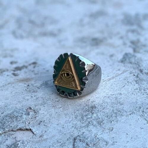 Cool mens fashion 316 stainless steel illuminati ring mens signet illuminati all seeing eyes ring gifts for boyfriends